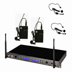 UHF 100 Kanal Çift Anten Dijital Alıcı Çift Yaka - Headset Ve Entruman Tipi Telsiz Mikrofon Seti